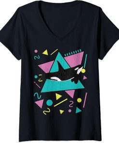 Womens Orca Killer Whale Vintage 90s Retro 1990s Aesthetic Vibes V-Neck T-Shirt