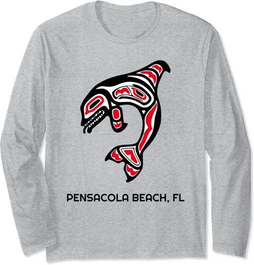 Pensacola Beach FL Native American Indian Orca Killer Whales Long Sleeve T-Shirt